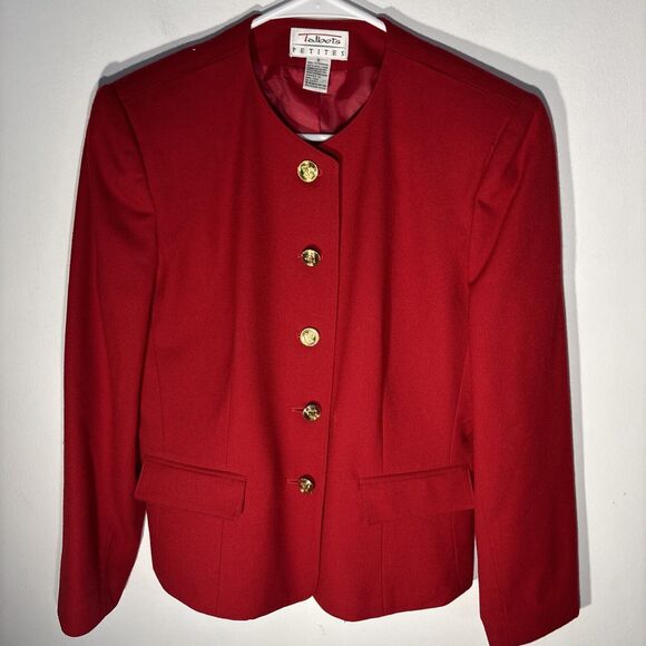 VTG 80's Talbots Womens 100% Wool Red Jacket Blazer Golden Buttons Hong Kong Sz8 - Picture 2 of 14